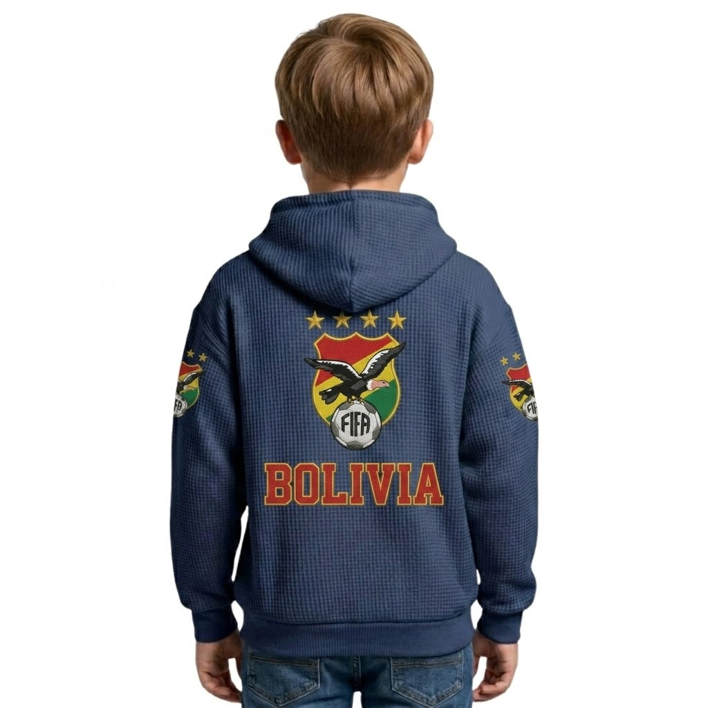 FIFA 2026 Bolivia Printed Waffle Quarter Zip Kids Football Fan Hoodie