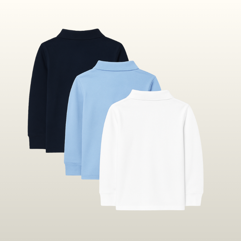 Pack Of 3 Boys Uniform Long Sleeve Pique Polo
