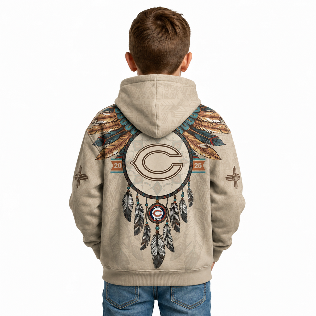 Native Heritage Themed Inspired Chicago Bears Football Fan Pullover Kids Hoodie