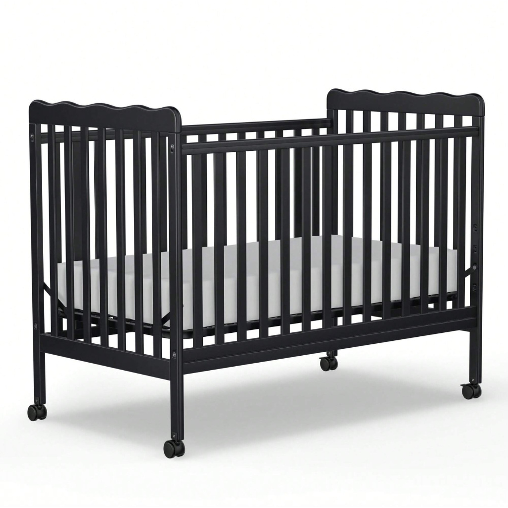 Babies 3 In 1 Convertible Crib With Locking Wheels And Adjustable Mattress
