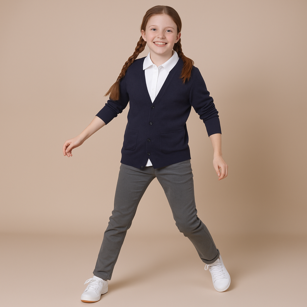 Girls And Toddlers Uniform Slim Fit Cardigan Sweater