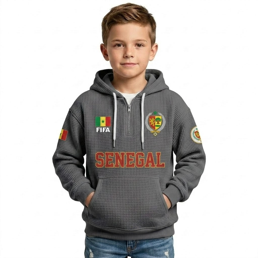 FIFA 2026 Senegal Printed Waffle Quarter Zip Kids Football Fan Hoodie