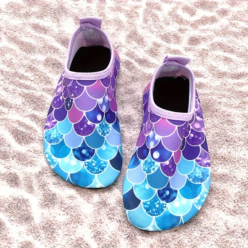Kids Fish Scale Print Casual Slip On Water Shoes