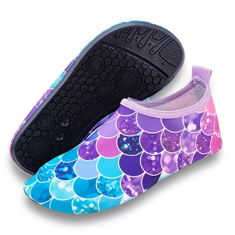 Kids Fish Scale Print Casual Slip On Water Shoes