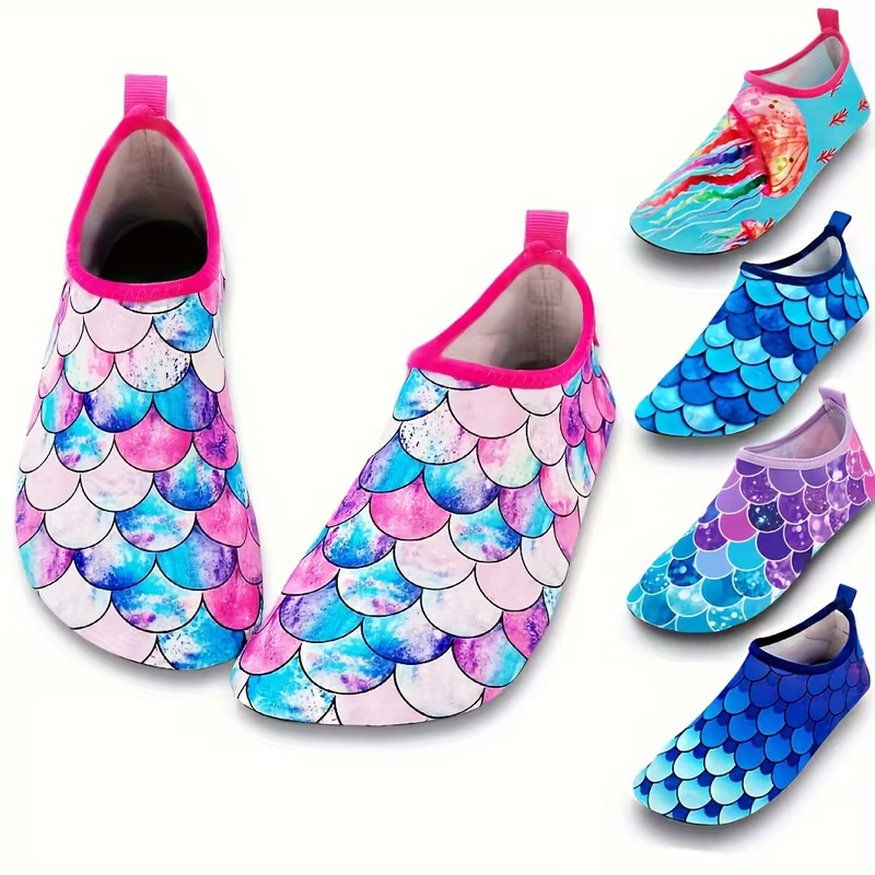 Kids Fish Scale Print Casual Slip On Water Shoes