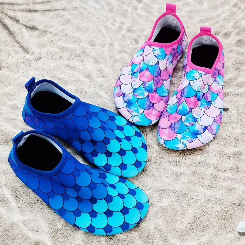 Kids Fish Scale Print Casual Slip On Water Shoes