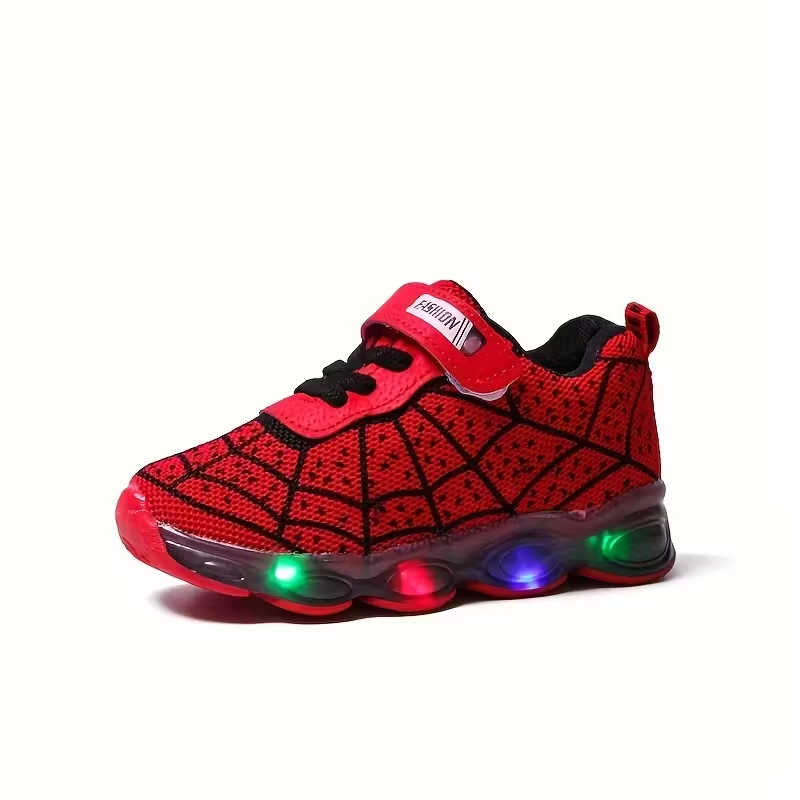 Kids Flashing LED Sneakers With Mesh Spider Design