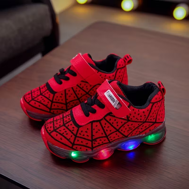 Kids Flashing LED Sneakers With Mesh Spider Design