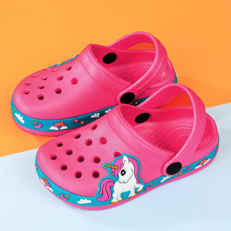 Kids Cartoon Design Garden Shoes With Buckle Closure