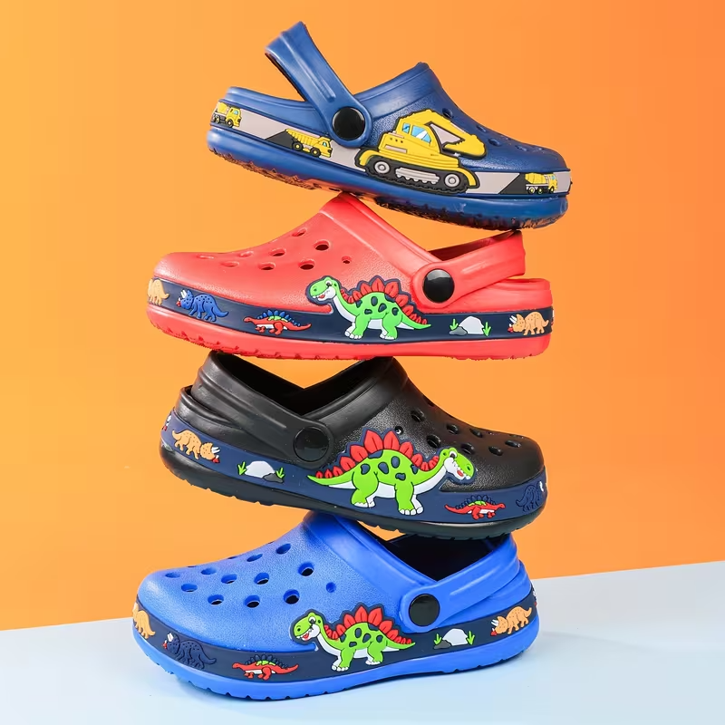 Kids Cartoon Design Garden Shoes With Buckle Closure