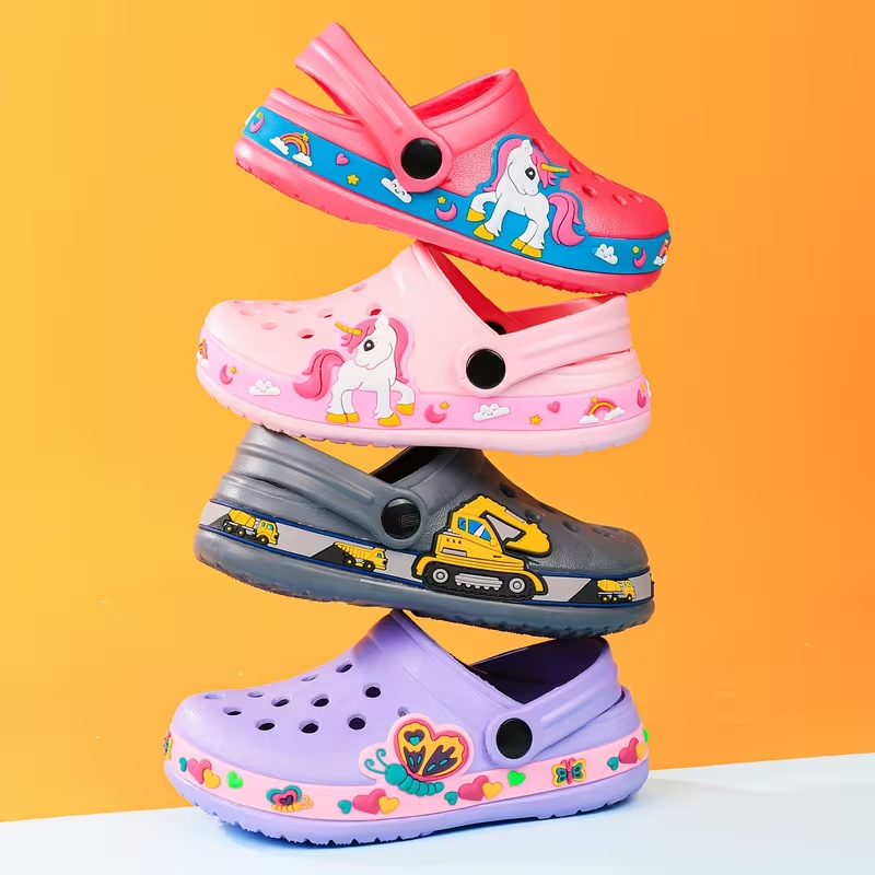 Kids Cartoon Design Garden Shoes With Buckle Closure