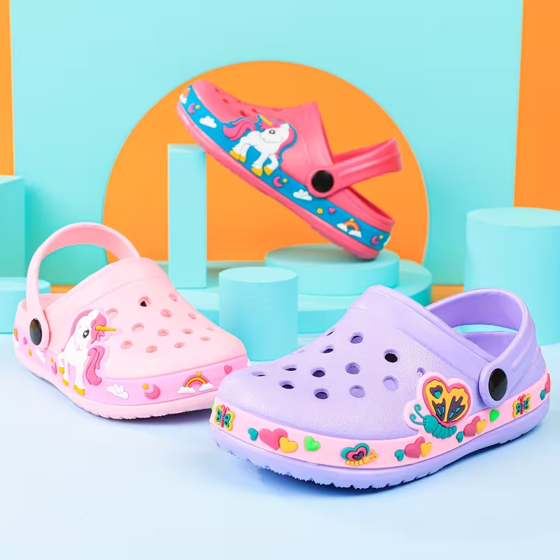 Kids Cartoon Design Garden Shoes With Buckle Closure