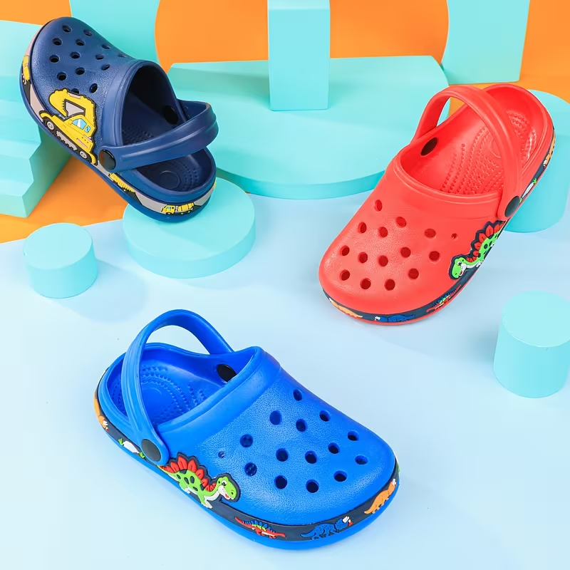 Kids Cartoon Design Garden Shoes With Buckle Closure