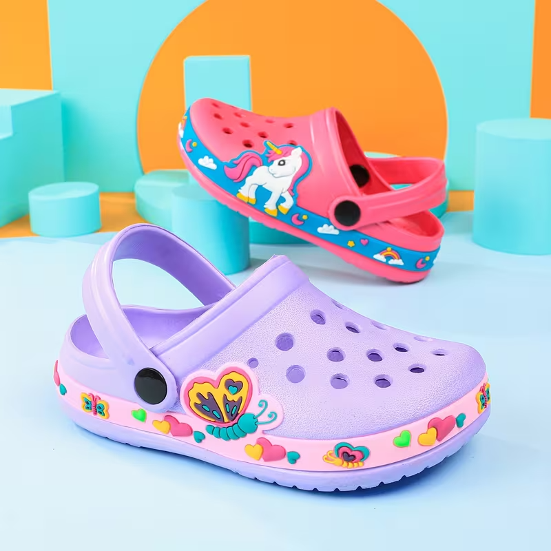 Kids Cartoon Design Garden Shoes With Buckle Closure