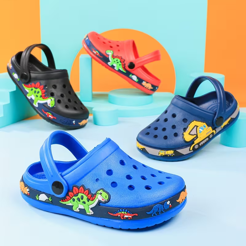 Kids Cartoon Design Garden Shoes With Buckle Closure