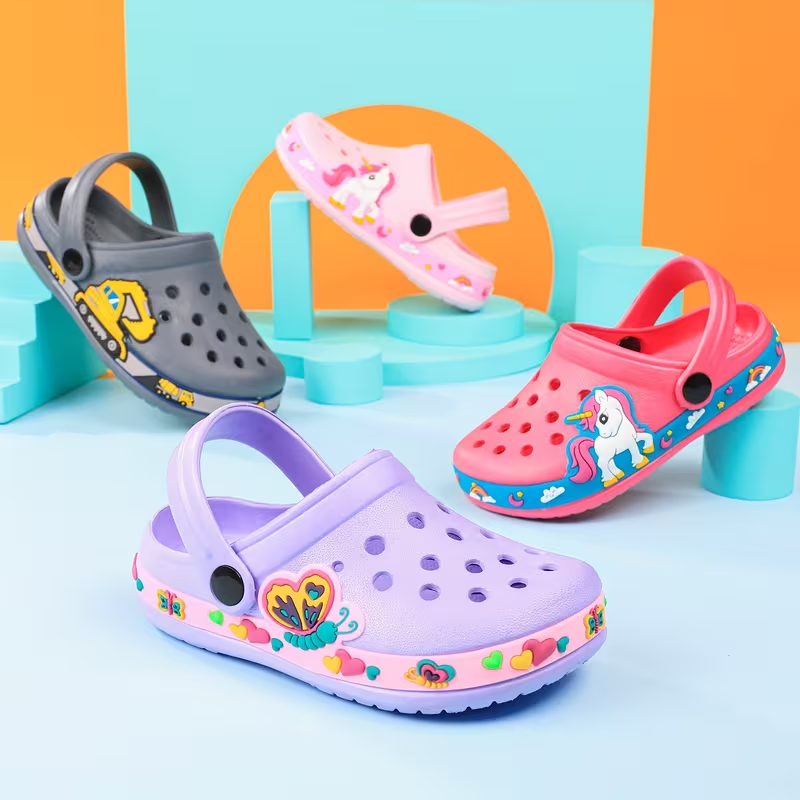 Kids Cartoon Design Garden Shoes With Buckle Closure