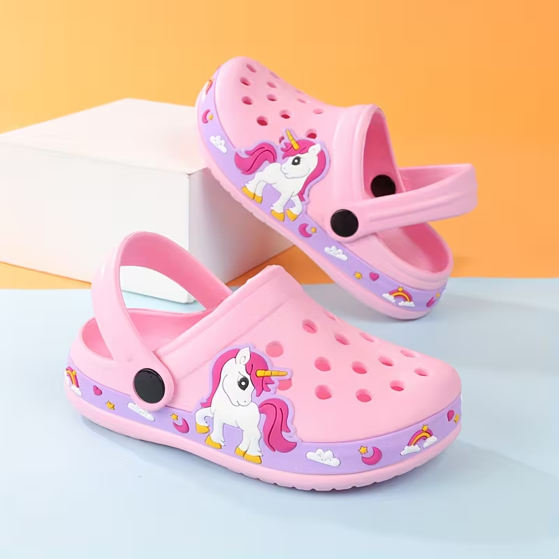 Kids Cartoon Design Garden Shoes With Buckle Closure