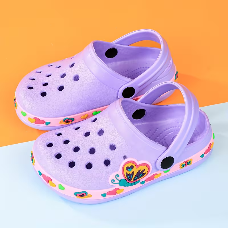 Kids Cartoon Design Garden Shoes With Buckle Closure