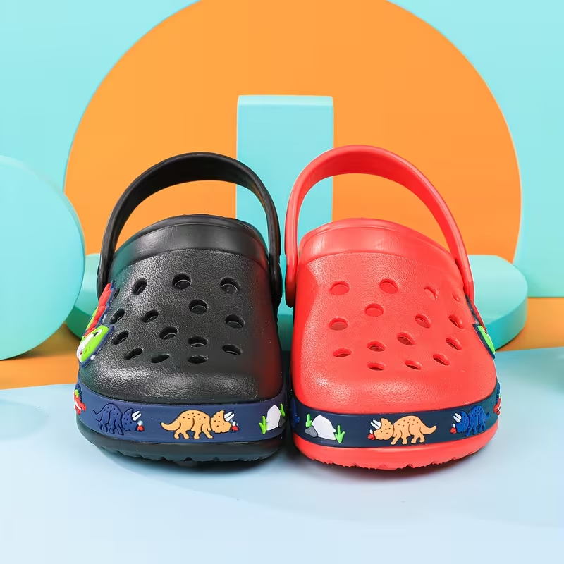 Kids Cartoon Design Garden Shoes With Buckle Closure