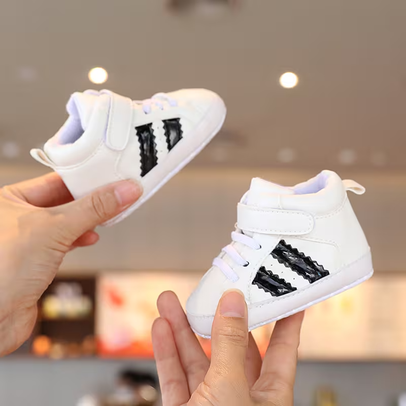 Non Slip Striped Design Sneakers With Adjustable Buckle Closure