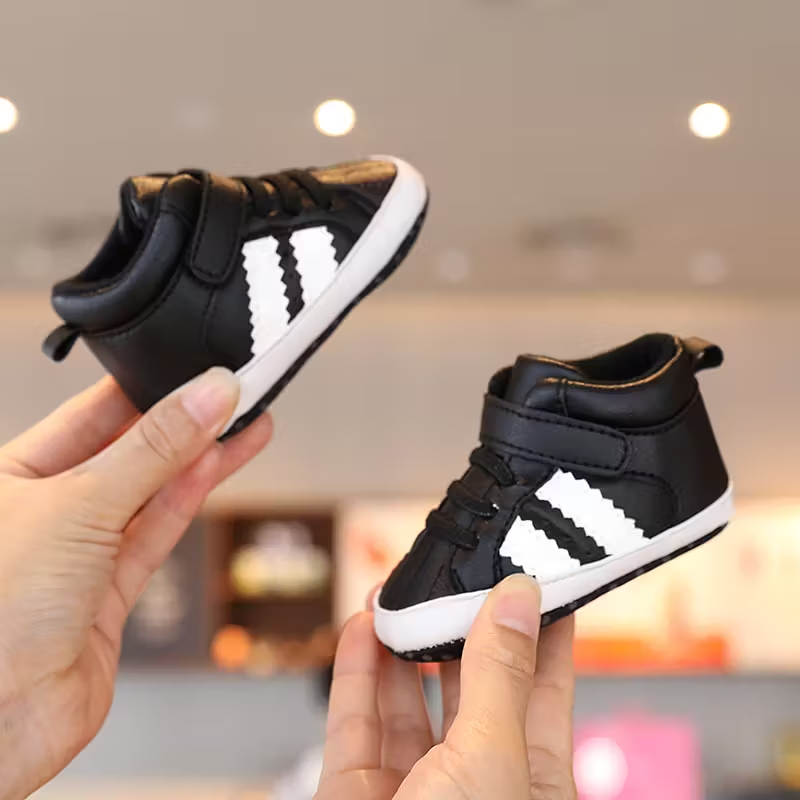 Non Slip Striped Design Sneakers With Adjustable Buckle Closure