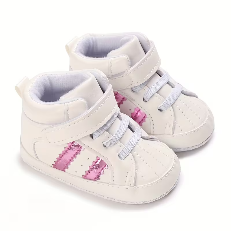 Non Slip Striped Design Sneakers With Adjustable Buckle Closure