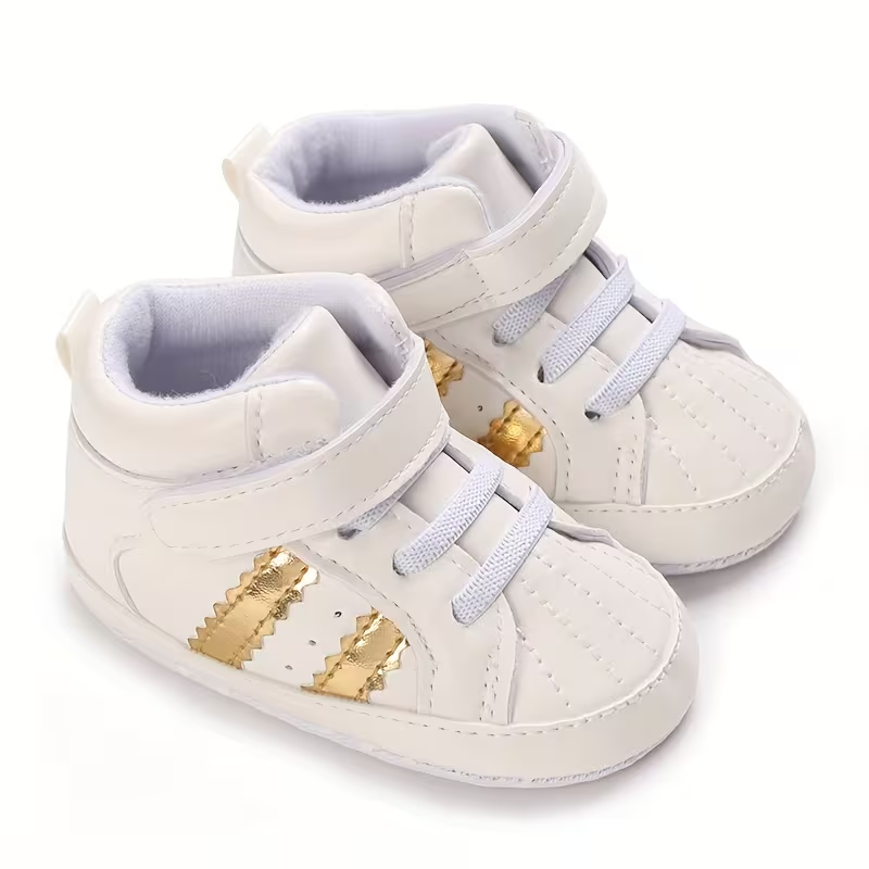 Non Slip Striped Design Sneakers With Adjustable Buckle Closure