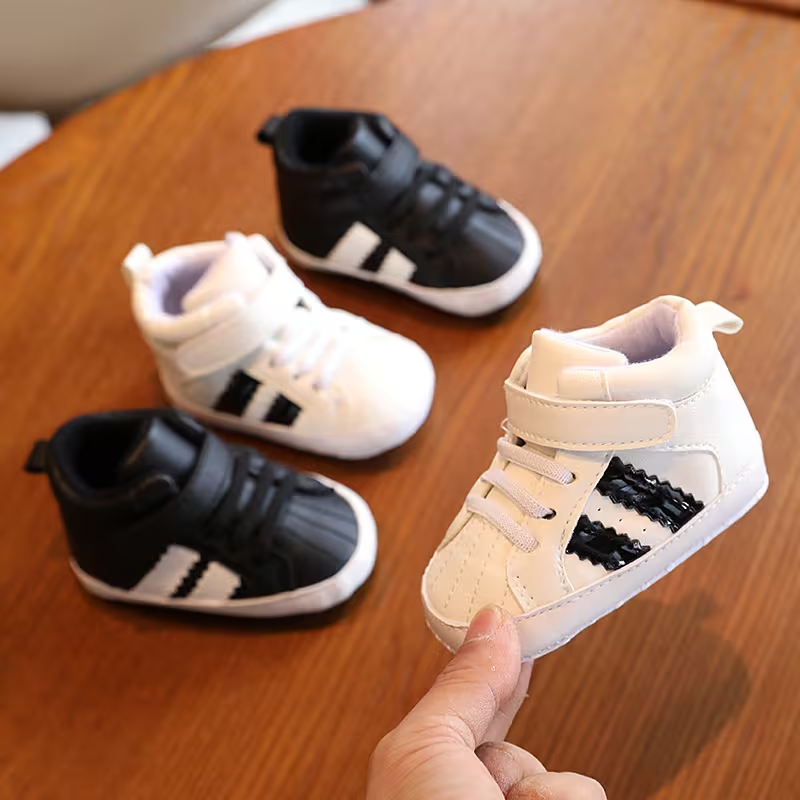Non Slip Striped Design Sneakers With Adjustable Buckle Closure