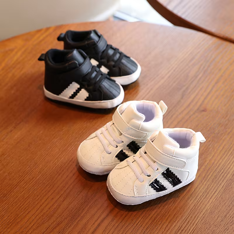 Non Slip Striped Design Sneakers With Adjustable Buckle Closure