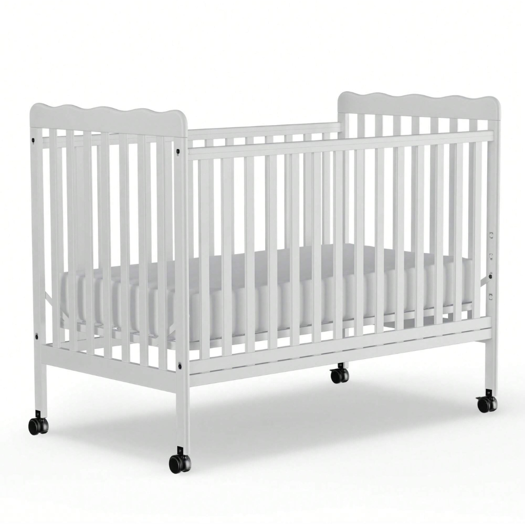 Babies 3 In 1 Convertible Crib With Locking Wheels And Adjustable Mattress