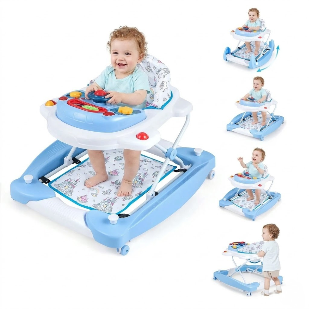 6 In 1 Adjustable Toddler Walker And Activity Center With Music Tray