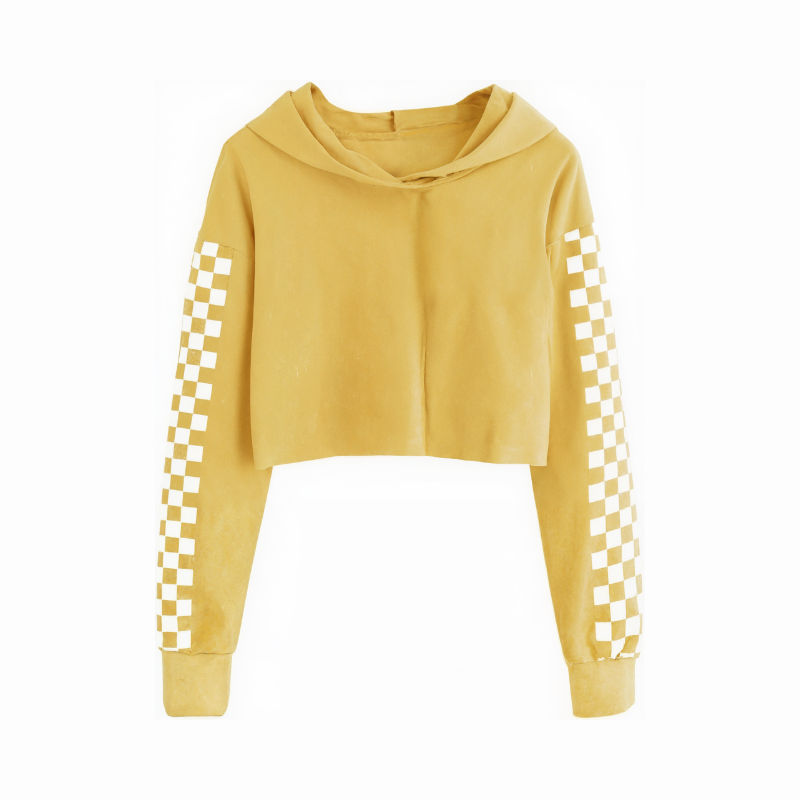Girls Plaid Long Sleeve Crop Top Hoodie Sweatshirts