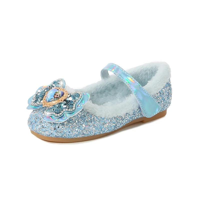 Winter Flats for Girls Sparkling Bow Glitter Shoes with Warm Lining
