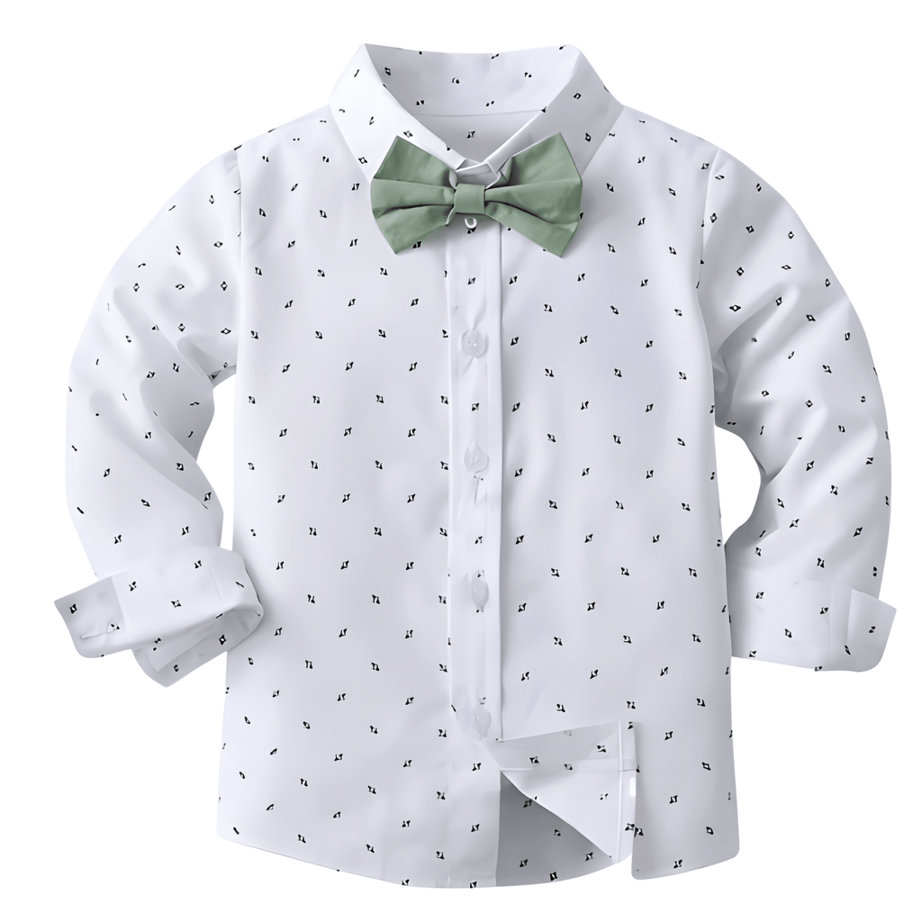 Boys Long Sleeve Random Print Shirt With Bow And Trousers