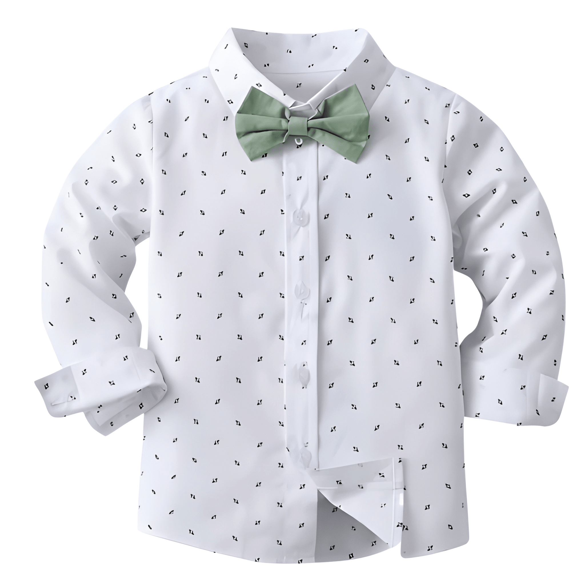 Boys Long Sleeve Random Print Shirt With Bow And Trousers