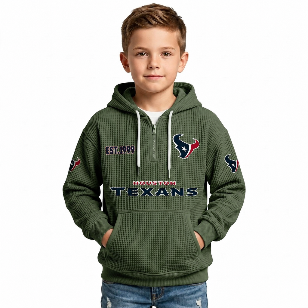 Houston Texans Football Themed Quarter Zip Waffle Kids Hoodie