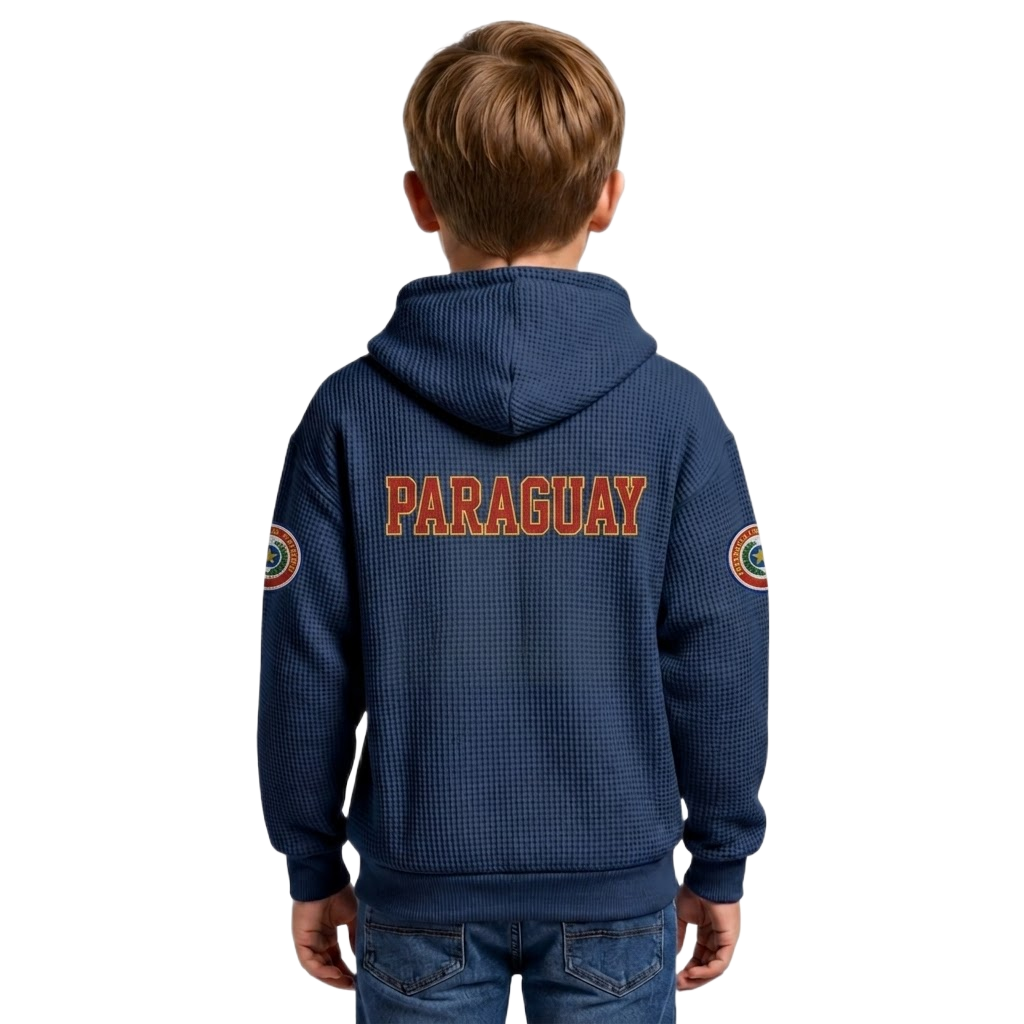 FIFA 2026 Paraguay Printed Waffle Quarter Zip Kids Football Fan Hoodie