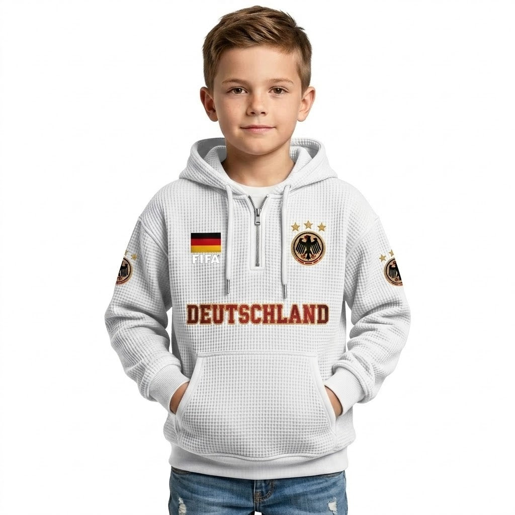 FIFA 2026 Germany Printed Waffle Quarter Zip Kids Football Fan Hoodie