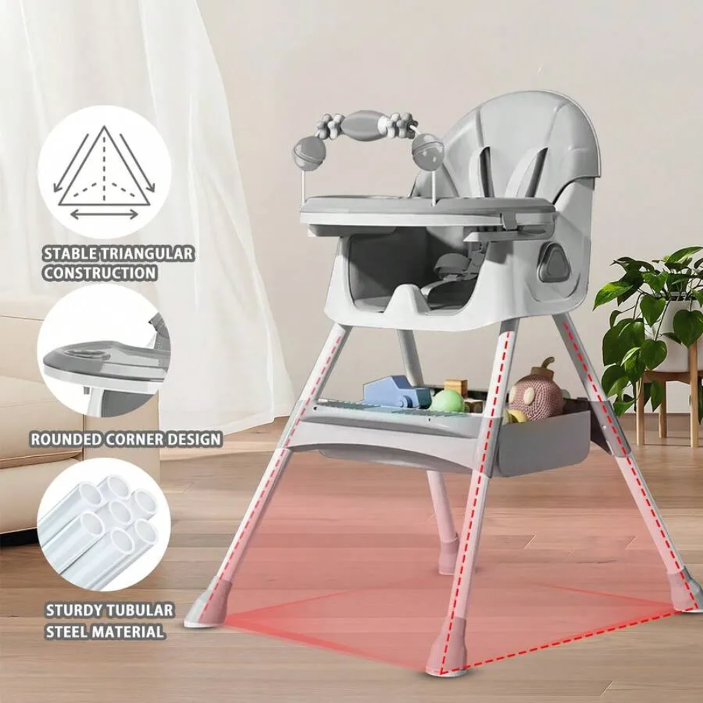 Kids 3 In 1 Baby High Chair Foldable Portable Convertible With Five Point Snap Button Gifts
