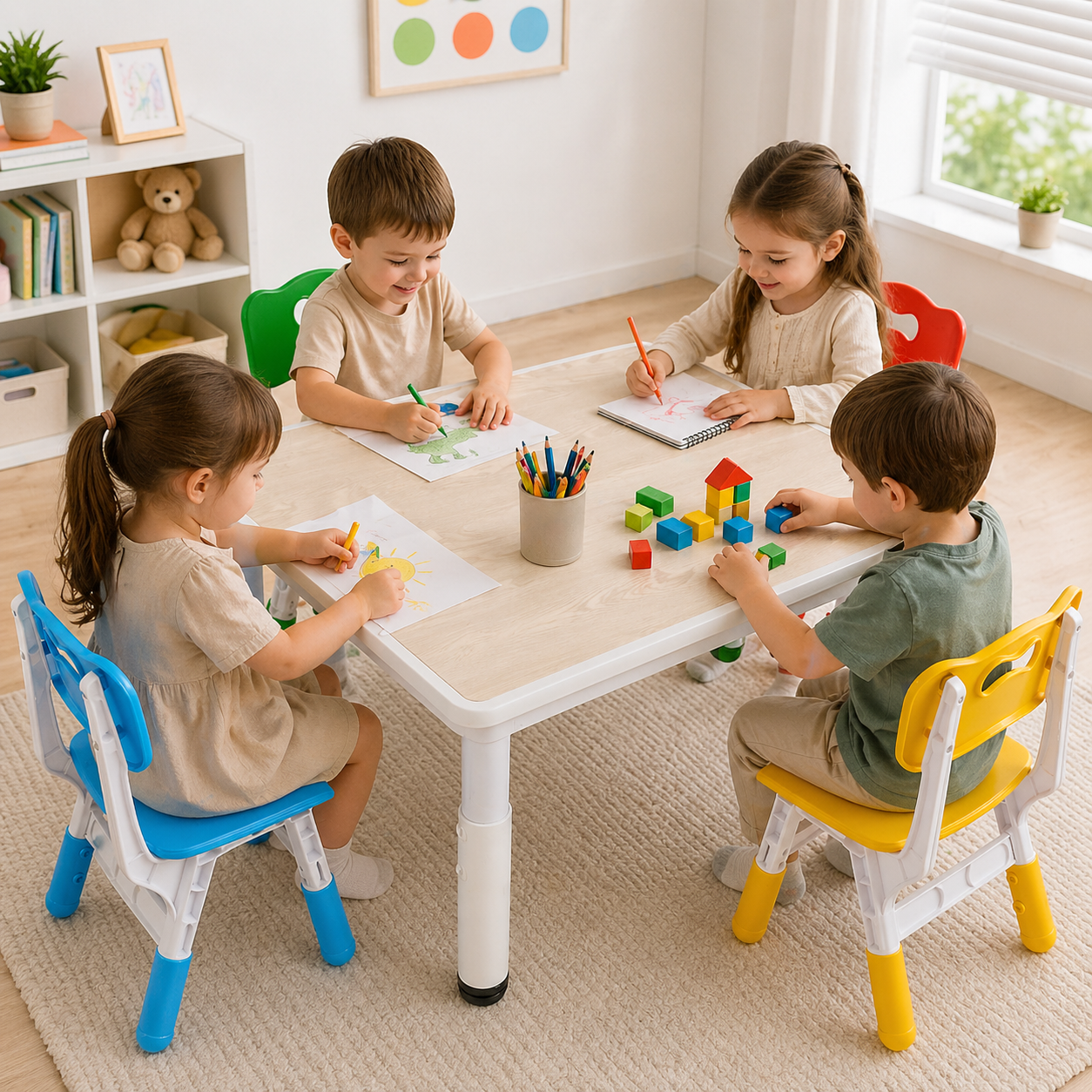 Kids Adjustable Graffiti Desktop Table And Chairs Set