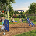 5 In 1 Heavy Duty Outdoor Swing Sets With Slides And Basketball Hoop