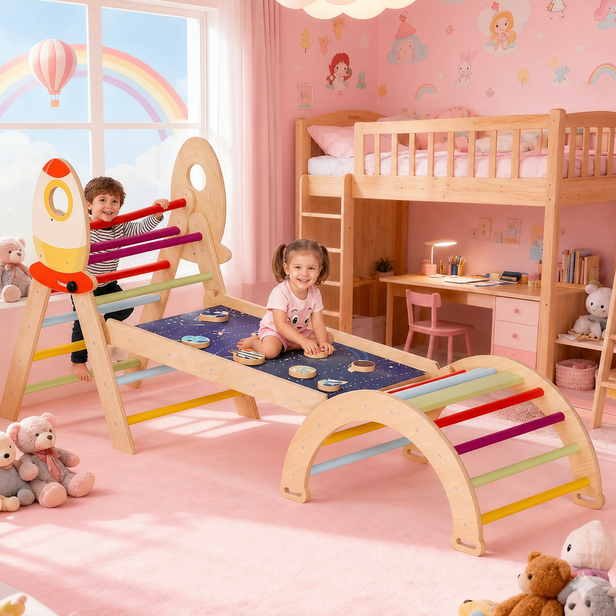 Kids 7 In 1 Climbing Set Foldable Indoor Jungle Gym