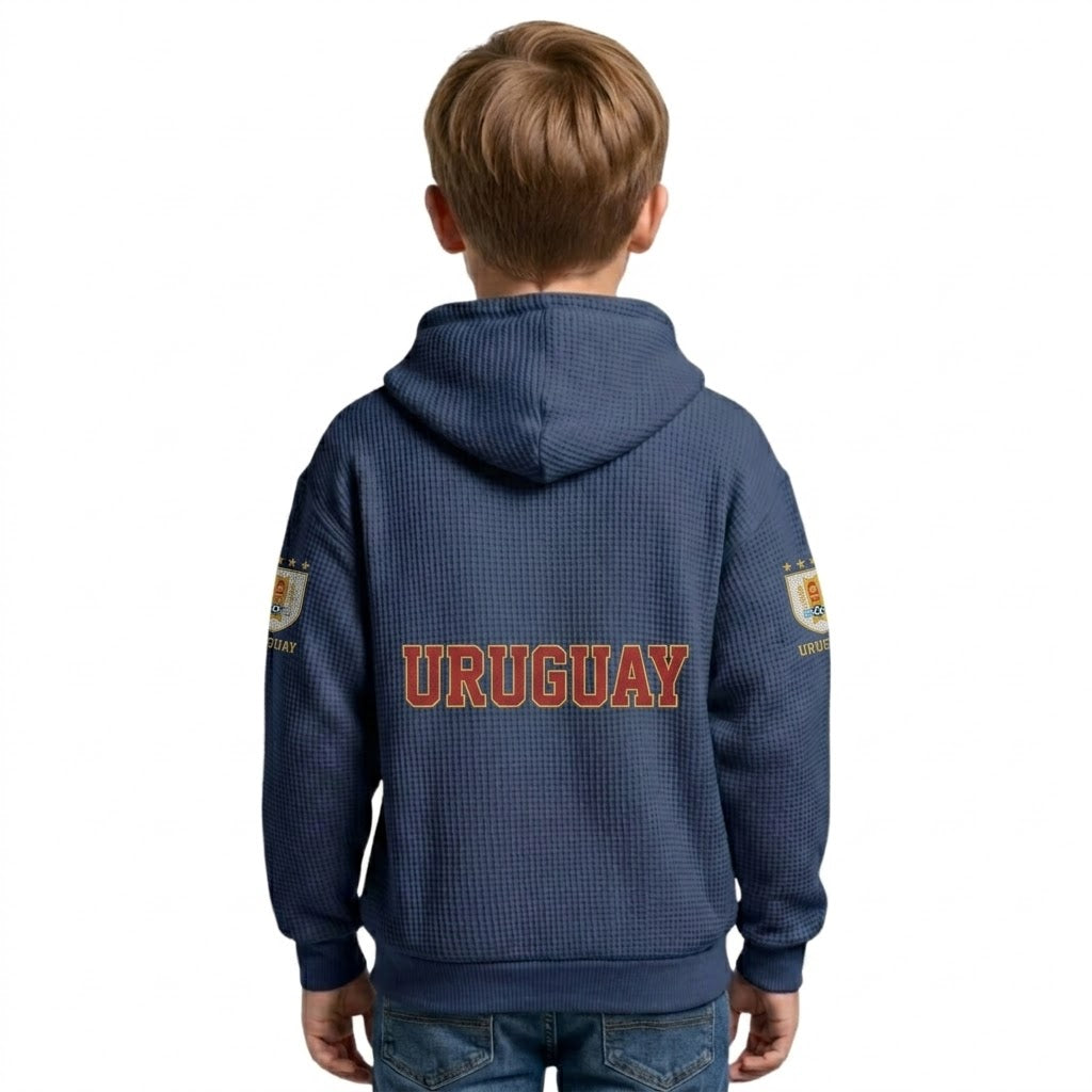 FIFA 2026 Uruguay Printed Waffle Quarter Zip Kids Football Fan Hoodie