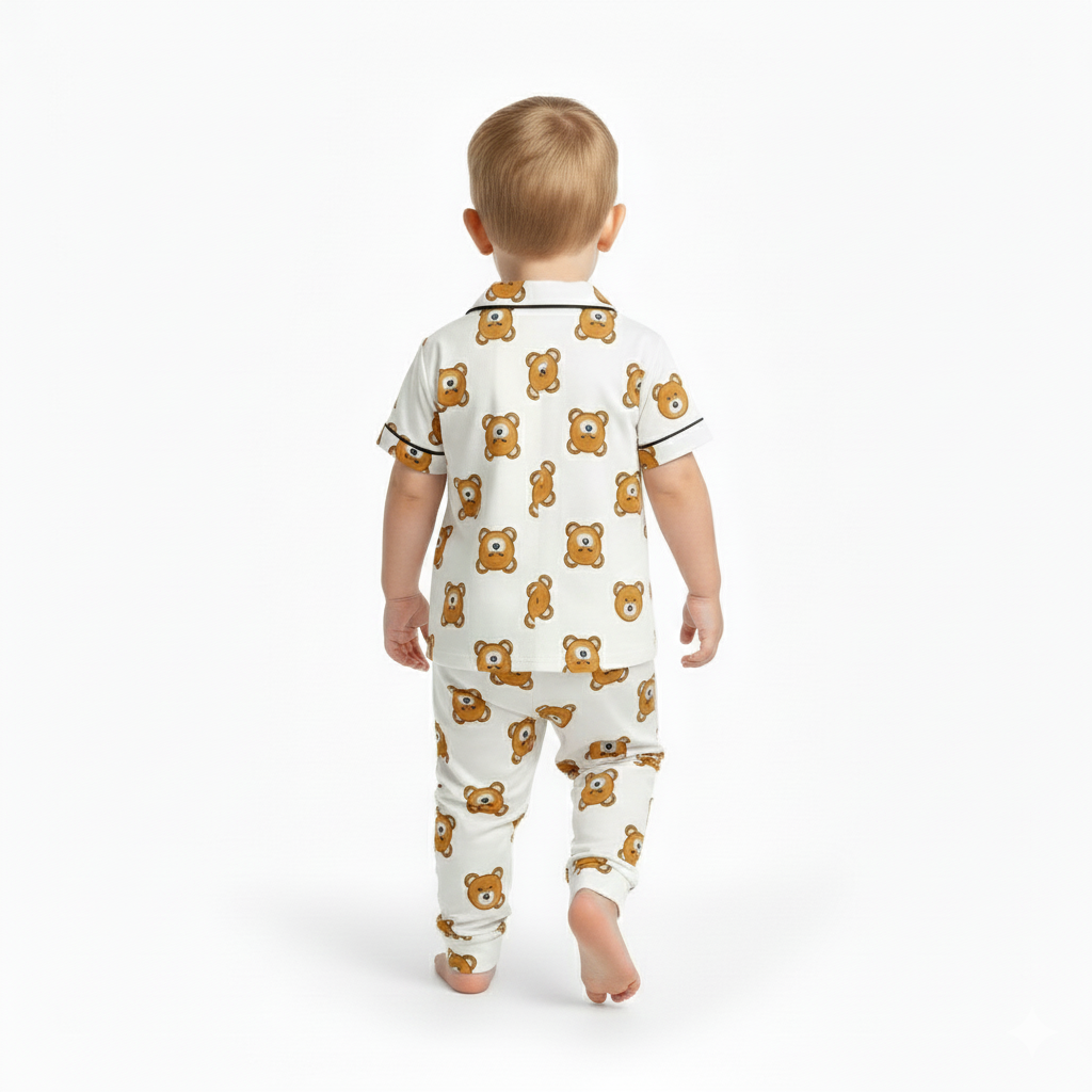 Boys Cartoon Bear Print Casual Pajama Set