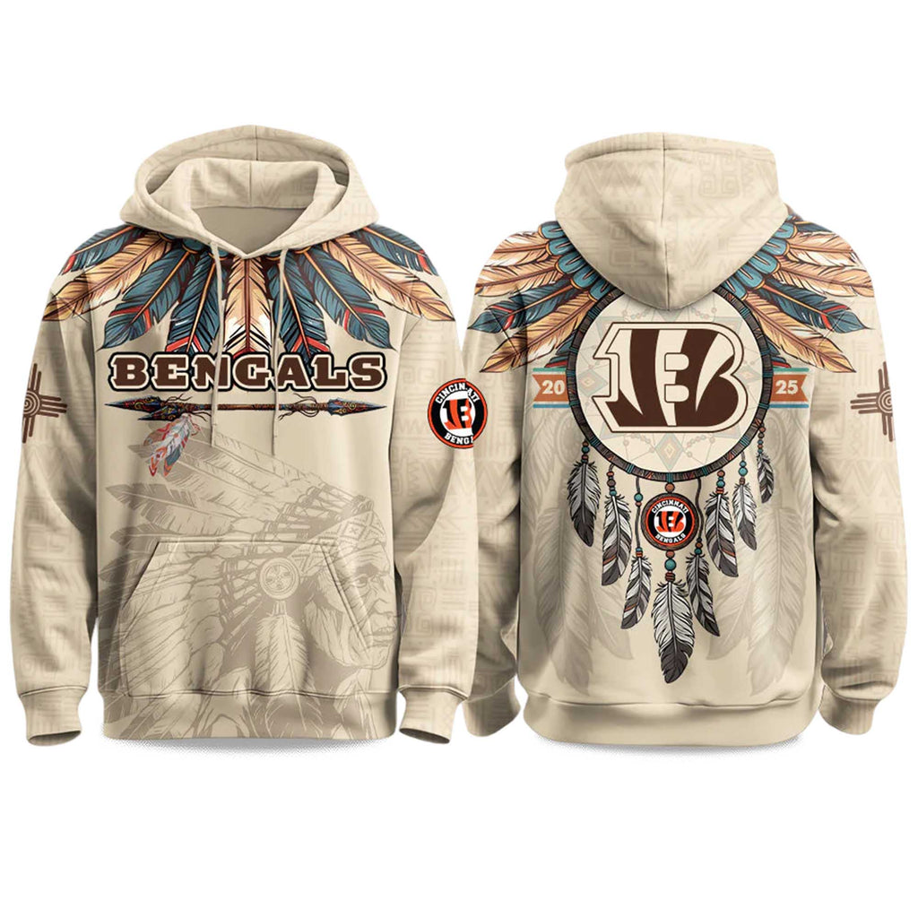 Native Heritage Inspired Cincinnati Bengals Football Fan Printed Pullover Kids Hoodie
