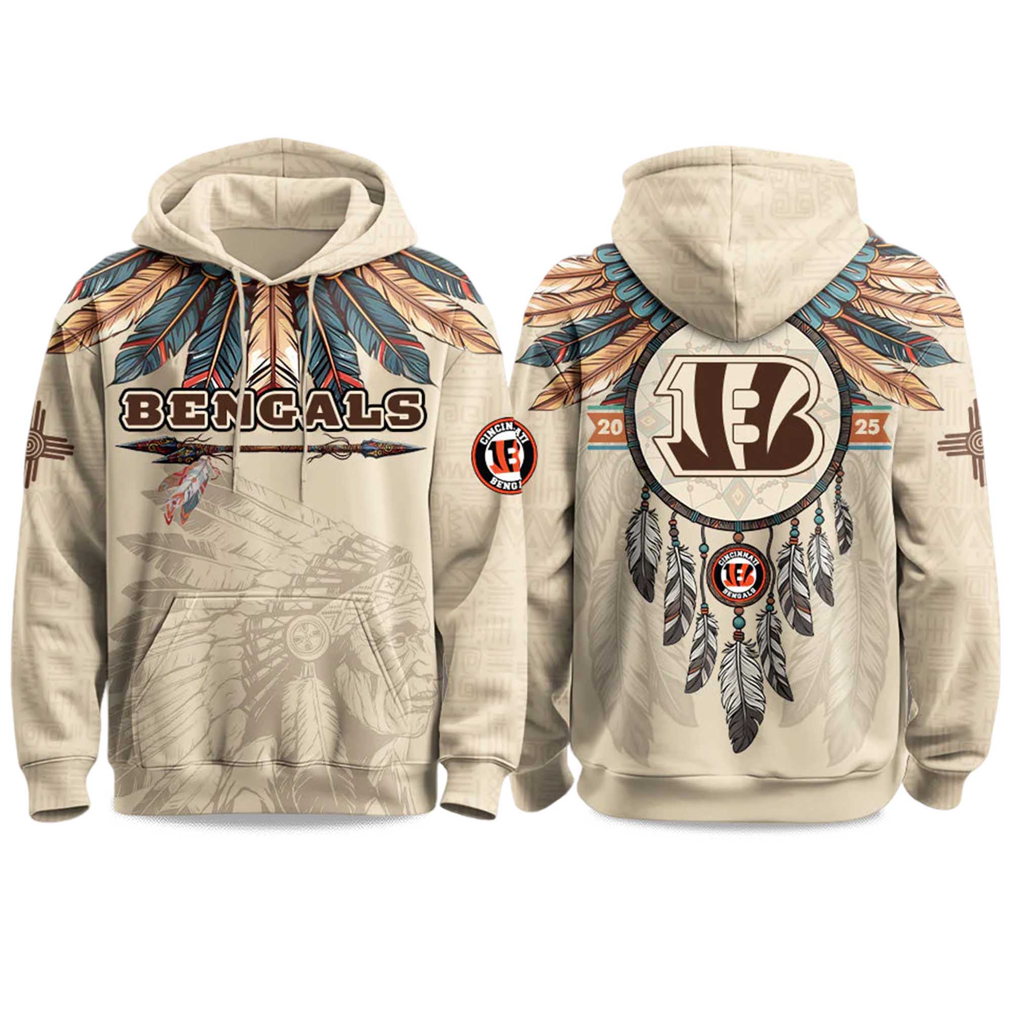 Native Heritage Inspired Cincinnati Bengals Football Fan Printed Pullover Kids Hoodie
