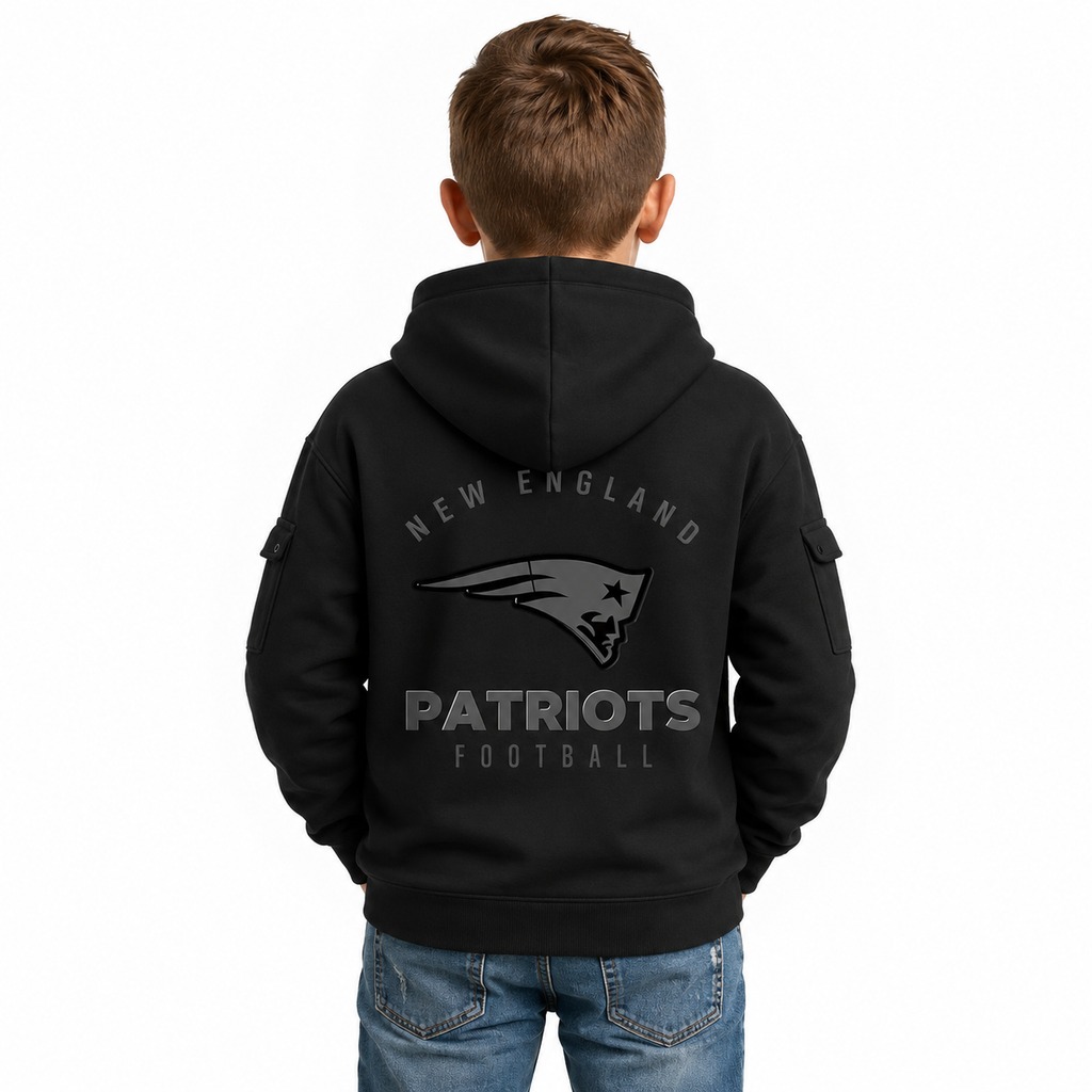 New England Patriots Football Team Kids Themed Hoodie With Half Zip