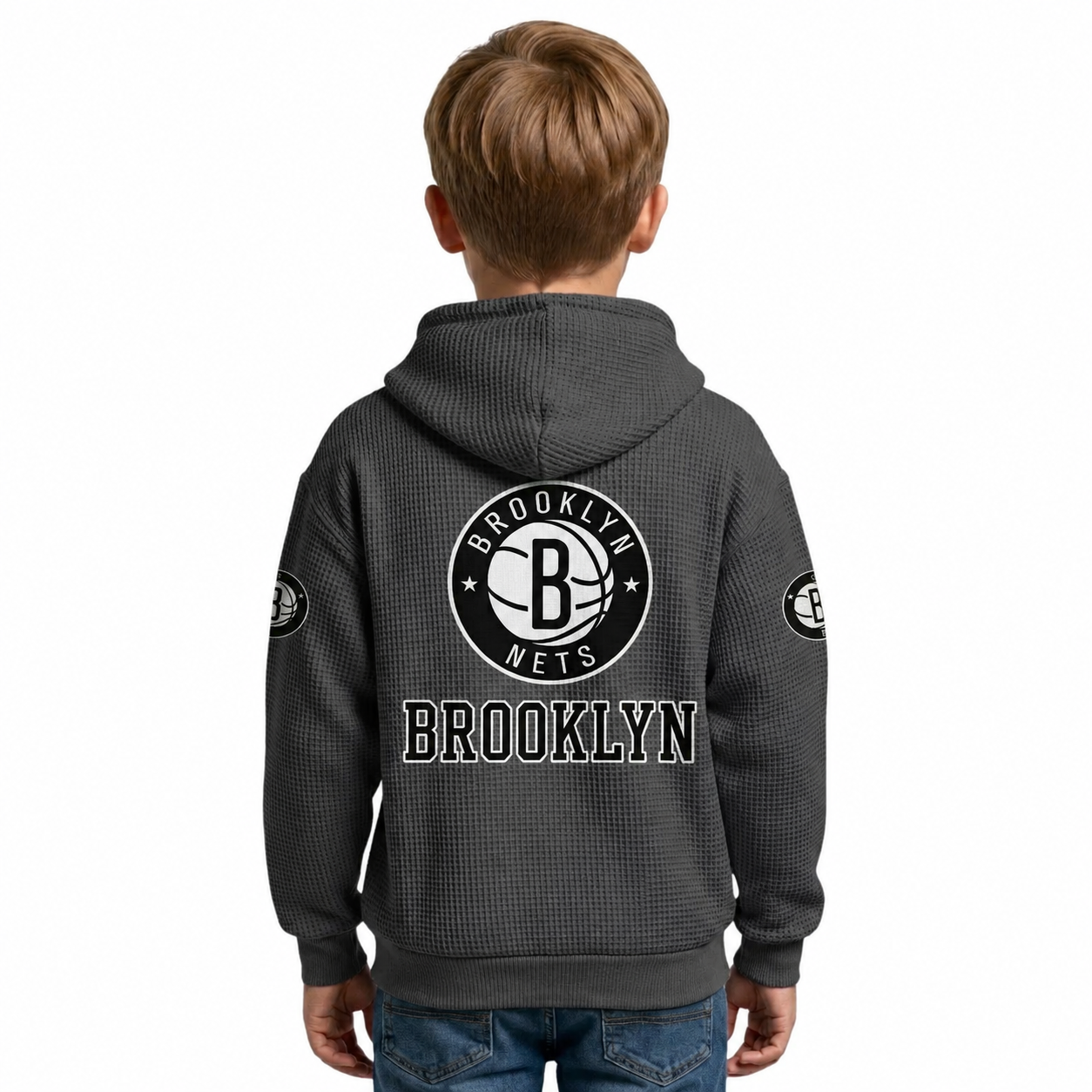 Brooklyn Nets EST 1967 Kids Baseball Fan Printed Waffle Quarter Zip Hoodie