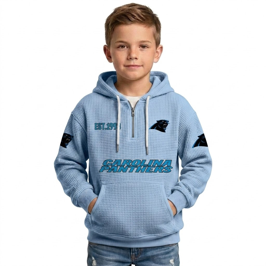 Carolina Panthers EST 1993 Printed Quarter Zip Waffle Kids Football Fan Hoodie