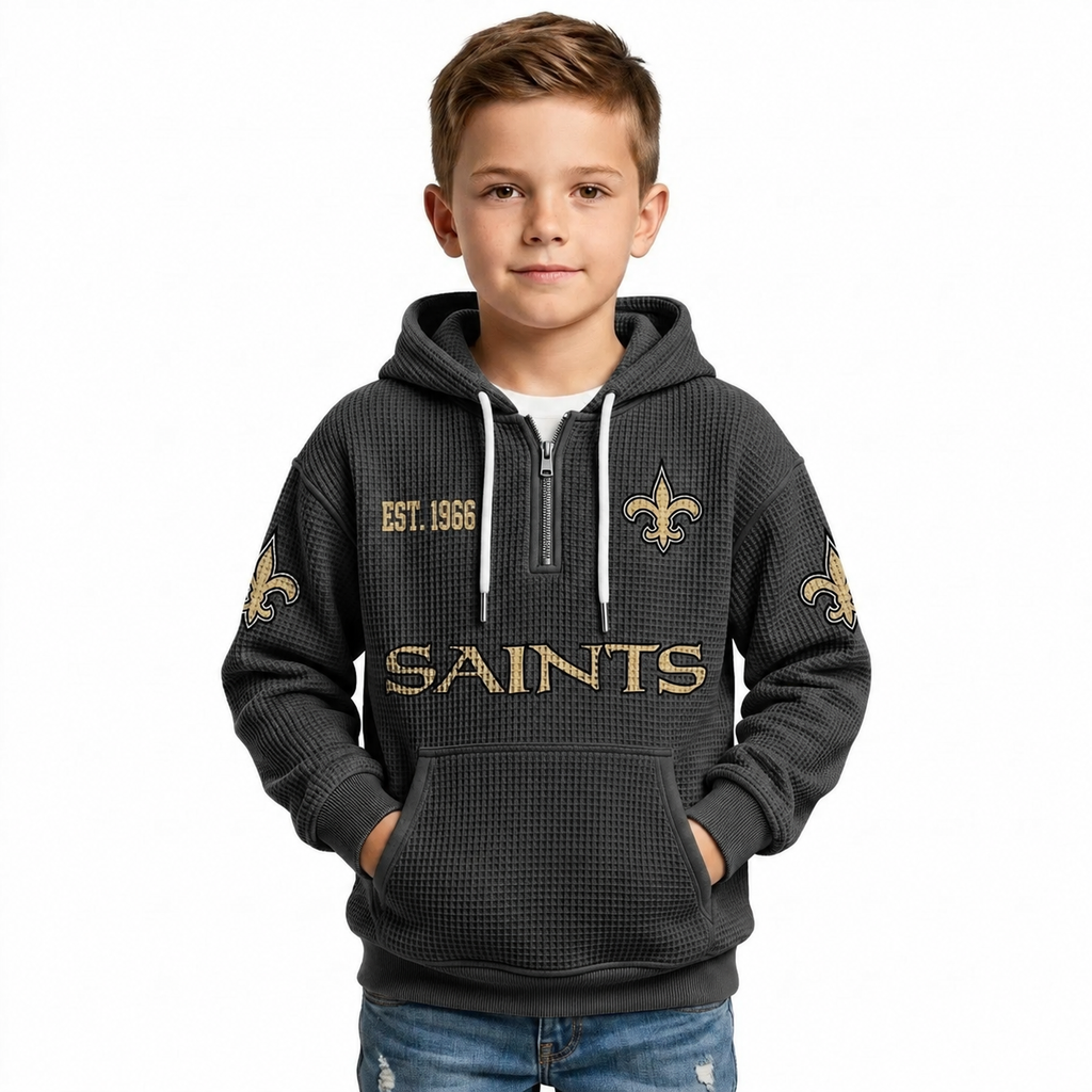 Orleans Saints EST 1966 Waffle Quarter Zip Kids Football Fan Hoodie